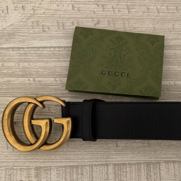AUTHENTIC Gucci GG Marmont Double G Belt | Black Leather